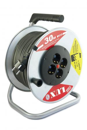 

Удлинитель силовой LUX 44130 К4-Е-30 КГ 3x1.5 30м 16А 4розетки с з/к на металл. катушке от -40°С