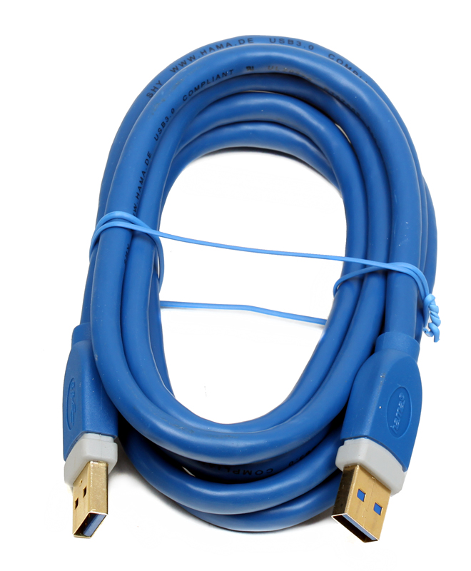 Кабель USB 3.0 A-A (m-m), 1.8 м, позолоченные контакты, экранированный, 5 Гбит/с, ***, синий, Hama H-39676