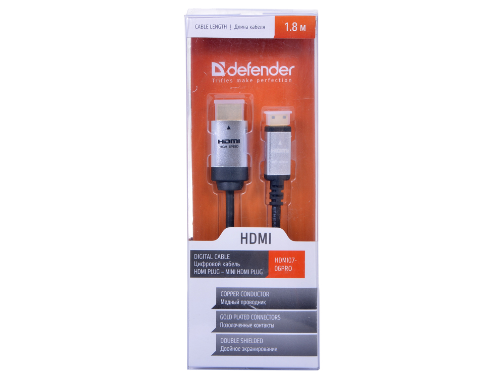 

Кабель DEFENDER А/В HDMI07-06PRO (ver. 1.4) HDMI(M)-MiniHDMI(M), 1.8м, BL