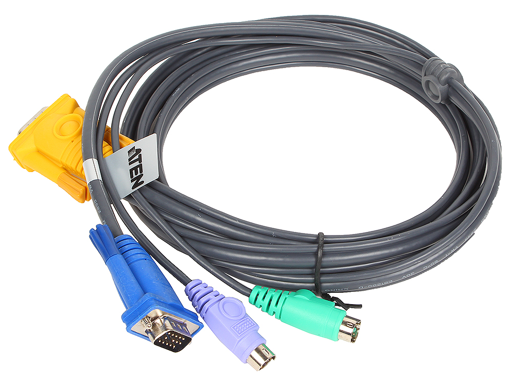 

Кабель ATEN KVM Cable 2L-5206P -Кабель для KVM: 2*PS/2(m)+DB15(m) (PC) -на- SPHD15(m) (KVM), 6м