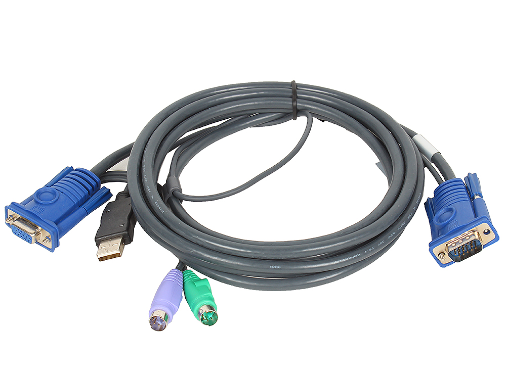 

Кабель ATEN KVM Cable 2L-5503UP Кабель для KVM: USB(Am)+DB15(m) (PC) -на- 2*PS/2(m)+DB15(f) (KVM), 3м