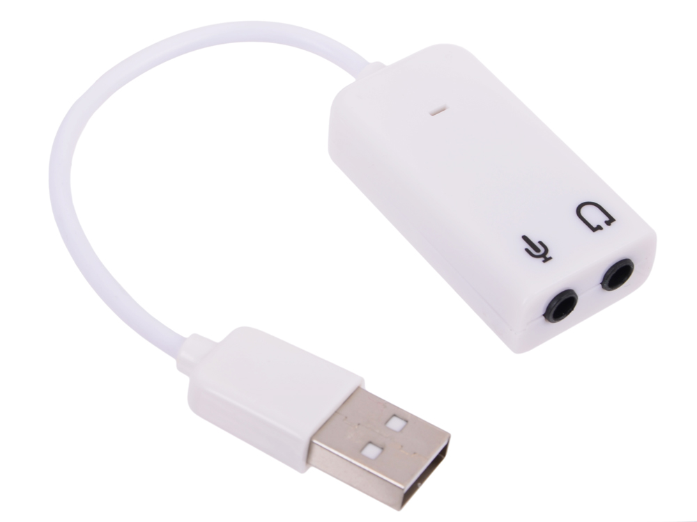 Кабель-адаптер Orient AU-01SW, USB to Audio, 2 x jack 3.5 mm для подключения гарнитуры к порту USB, белый