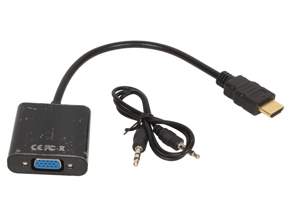 Кабель-адаптер HDMI M-VGA 15F+Audio ORIENT C100, для подкл.монитора/проектора к выходу HDMI, аудио