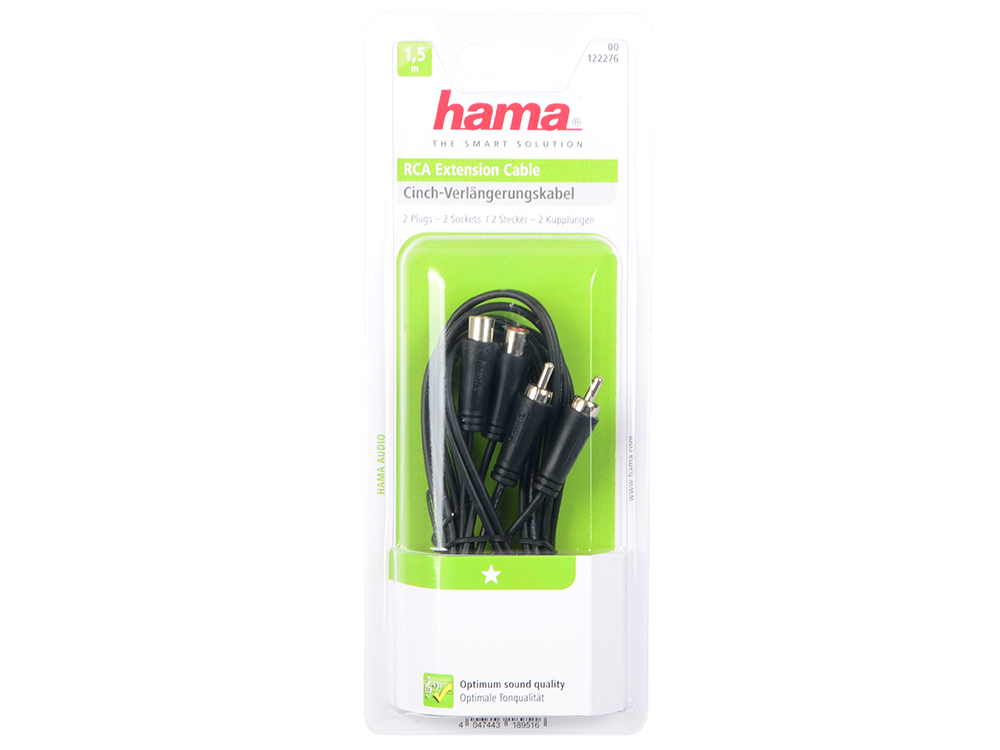 

Кабель соединительный 1.5м Hama 2xRCA (M) - 2xRCA (F) позолоченные контакты черный 00122276