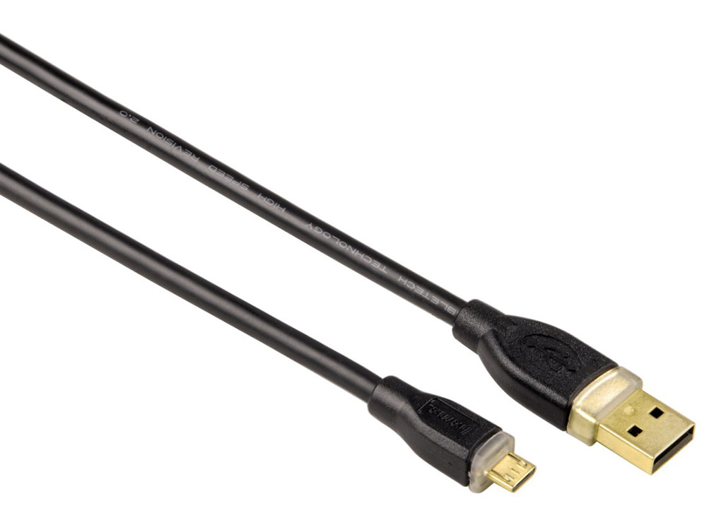

Кабель USB 2.0 A-micro B (m-m) 1.8м позолоченные контакты черный Hama H-78419