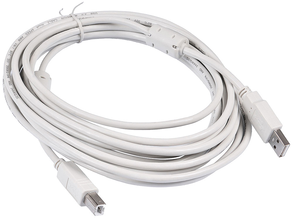 

Кабель USB 2.0 AM-BM 5.0м Buro ферритовые кольца серый USB2.0-AM/BM-5M-MG