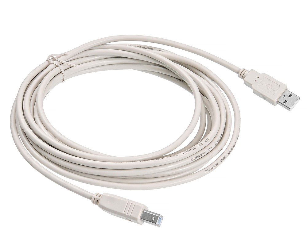 

Кабель USB 2.0 AM-BM 5.0м Buro серый USB2.0-AM/BM-5