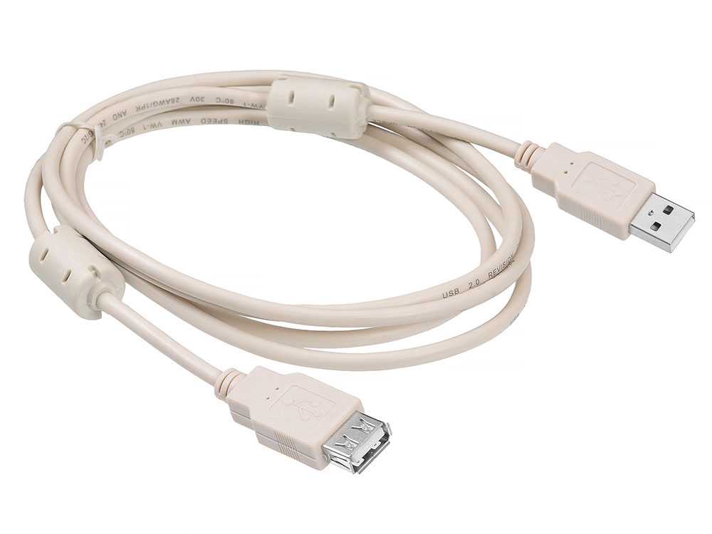 

Кабель удлинительный USB 2.0 AM-AF 1.8м Buro ферритовые кольца USB2.0-AM-AF-1.8M-MG