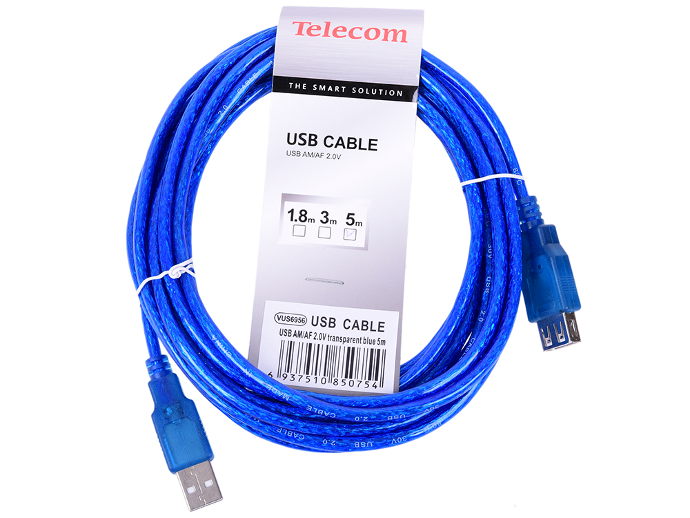 

Кабель удлинительный USB 2.0 AM-AF 5.0м VCOM Telecom прозрачная изоляция голубой VUS6956