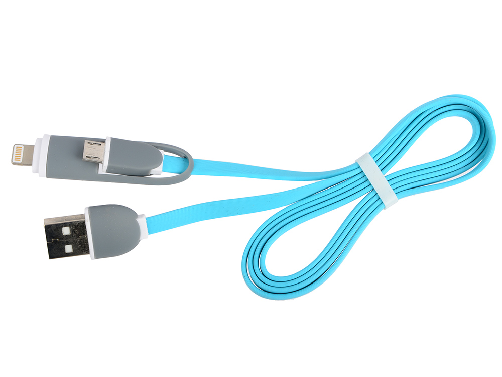 

Кабель 2в1 MicroUSB+Lightning 8pin-USB Ritmix RCC-200 Blue для синхронизации/зарядки, 1м