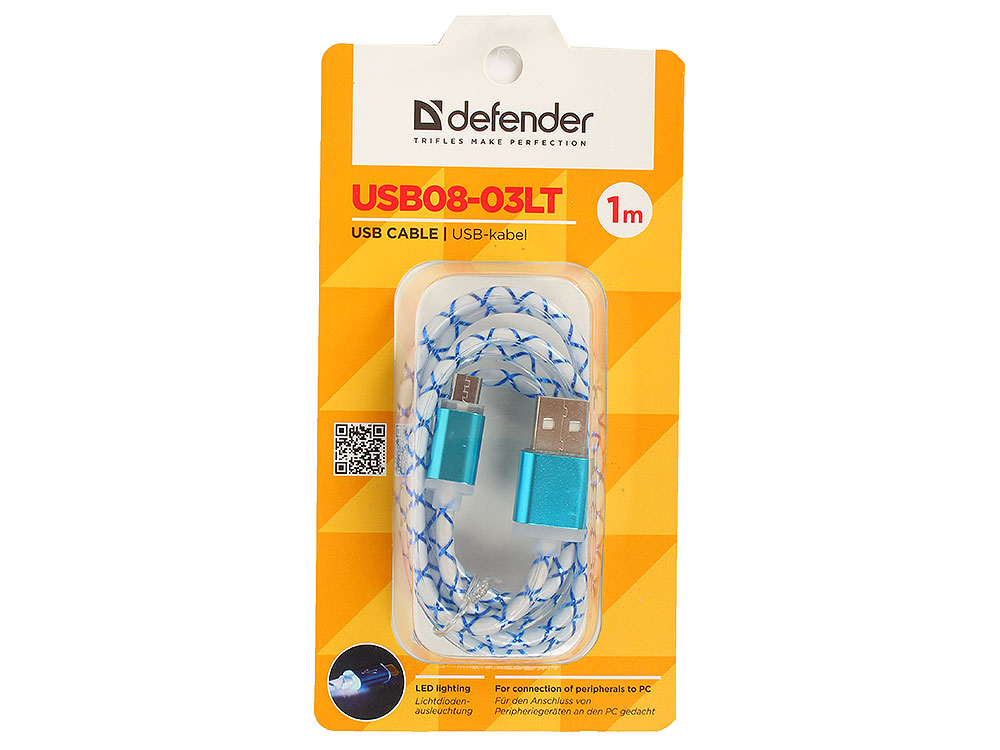 

USB кабель USB08-03LT USB2.0 голубой, LED, AM-MicroBM, 1м