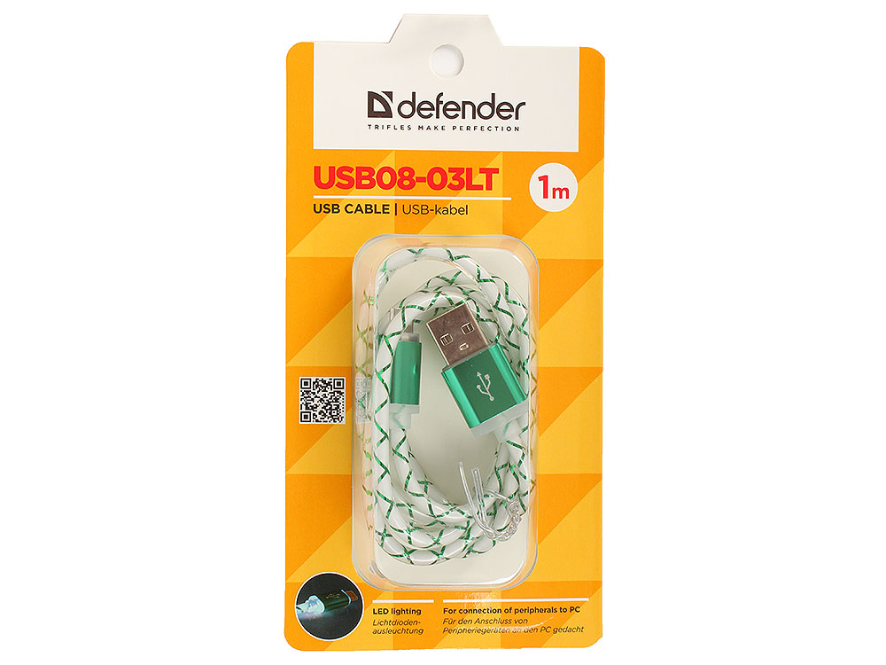 

USB кабель USB08-03LT USB2.0 зеленый, LED, AM-MicroBM, 1м