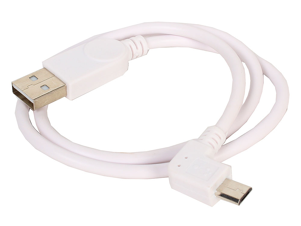 Кабель ORIENT MU-205W2 Micro USB 2.0, Am - micro-Bm (5pin) угловой, правый поворот 90град, 0.5 м, белый