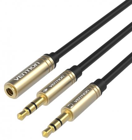 

Переходник Vention Jack 3.5 (m) - 2xJack 3.5 (f) 1м гибкий черный BBDBF