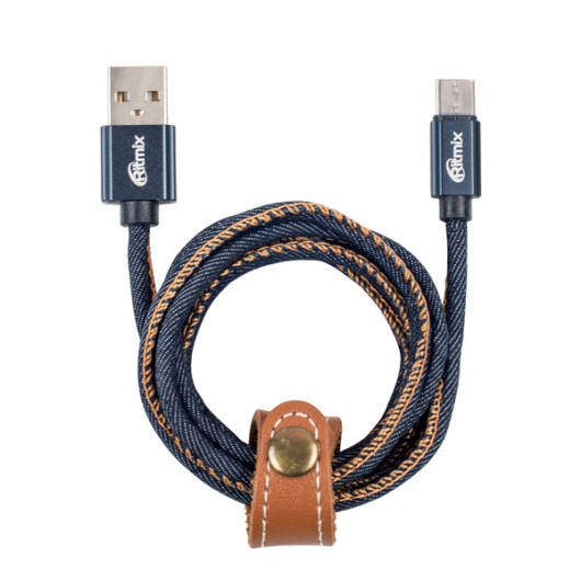 

Кабель Micro USB-USB RITMIX RCC-417 Blue Jeans, 1м, 2А, оплетка из джинсовой ткани