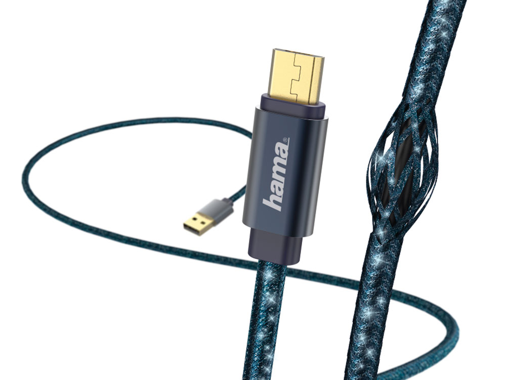 

Кабель Hama Glitter 00183204 micro USB B (m) USB A(m) 1.5м синий