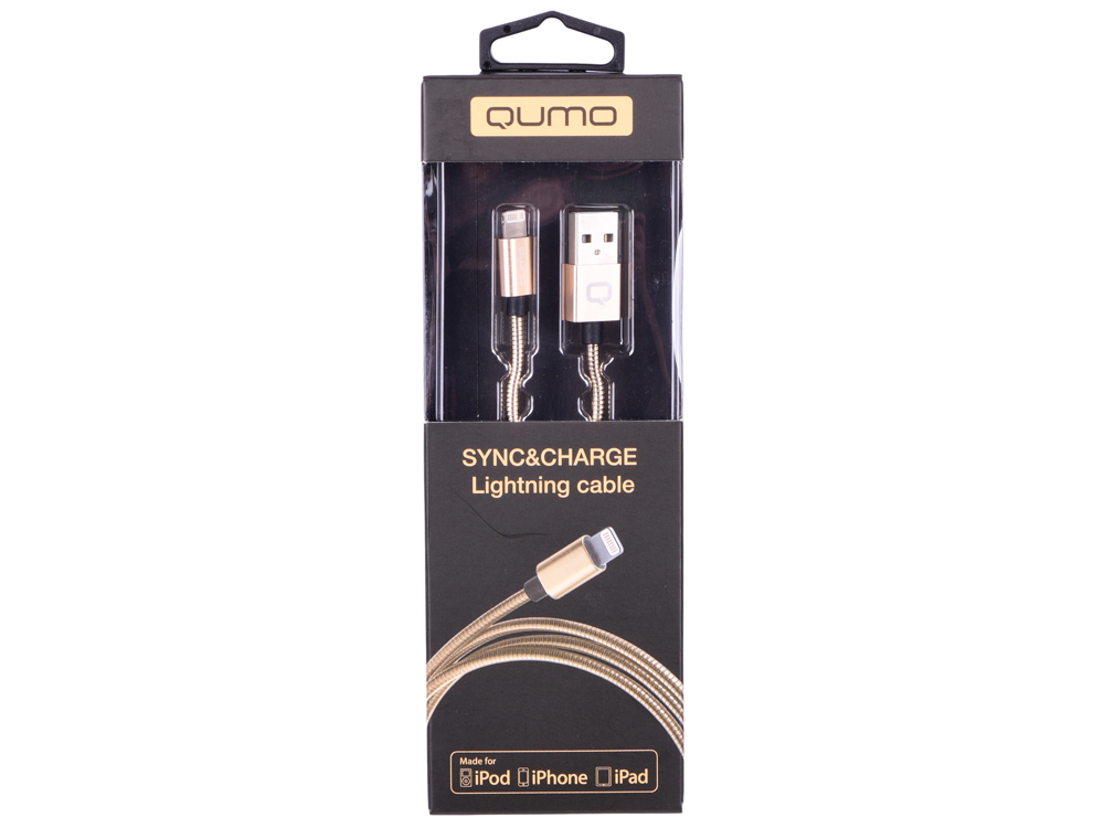 

Кабель Qumo, MFI С48, USB-Apple 8 pin, 1м, 5В, 2,4A, 12Вт, опл. металл. пружинка, кон. металл, золотой
