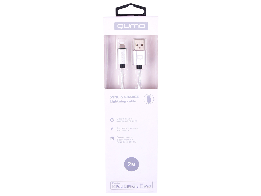 

Кабель Qumo, MFI С48, USB-Apple 8 pin, 2м, 5В, 2,4A, 12Вт, опл. нейлон, кон металл, серебро