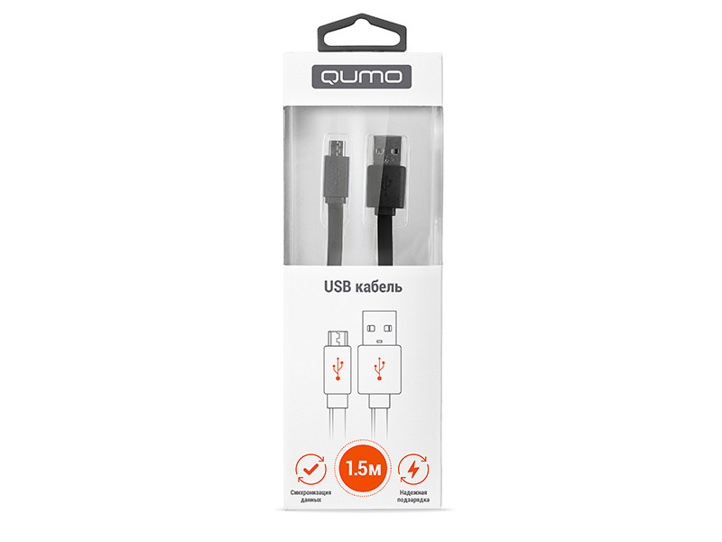 

Кабель Qumo, USB-Micro USB, 1.5м, 5В, 2А, 10Вт, опл. PVC, кон. PVC, плоский, черный