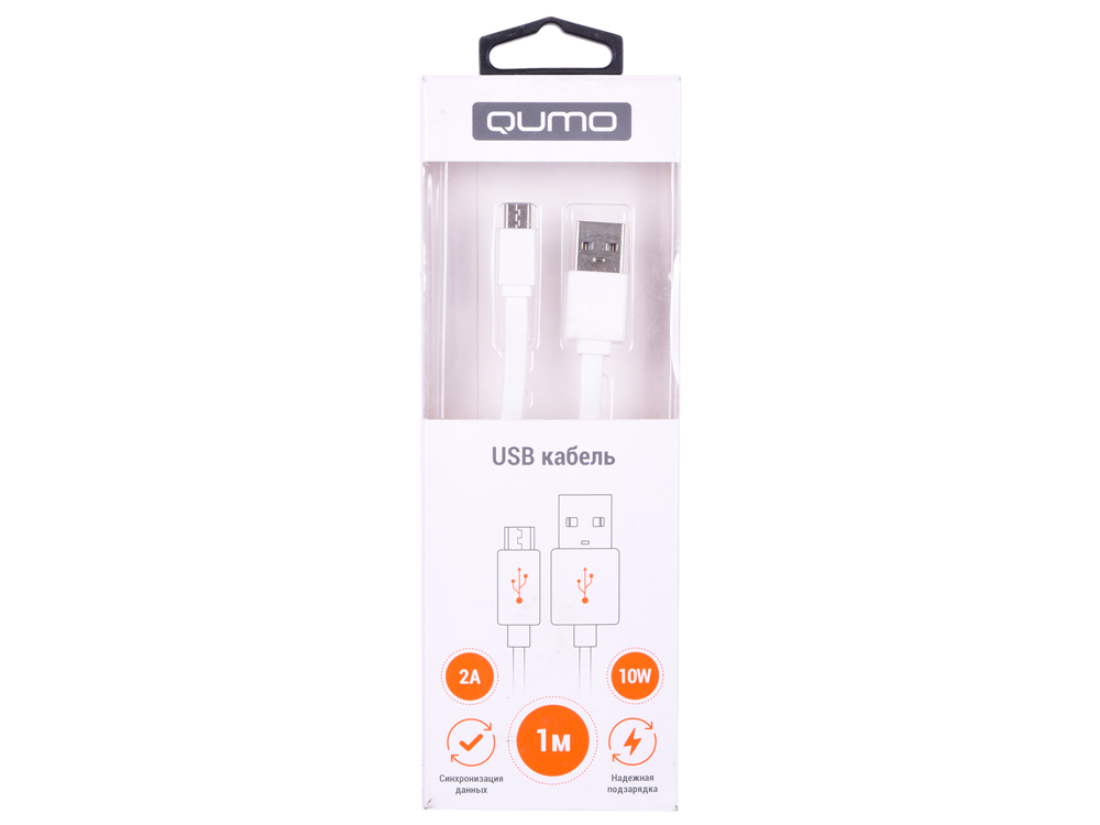 

Кабель Qumo, USB-Micro USB, 1м, 5В, 2А, 10Вт, опл. PVC, кон. PVC, плоский, белый