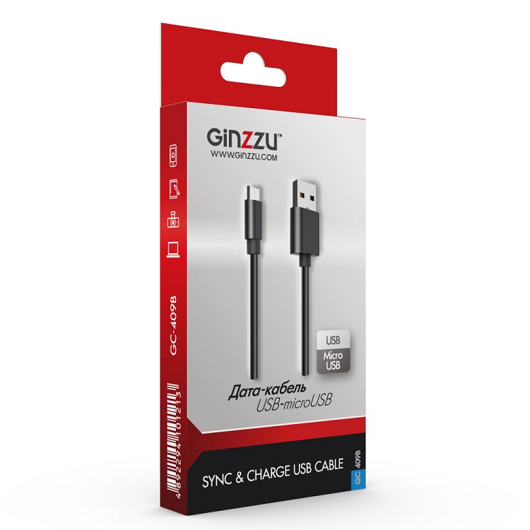 

Кабель Ginzzu GC-409B, Дата-кабель microUSB, TPE, 1,0 м, черный