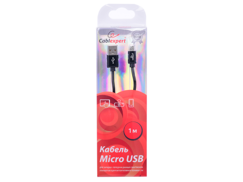 

Cablexpert Кабель USB 2.0 CC-S-mUSB01Bk-1M, AM/microB, серия Silver, длина 1м, черный, блистер