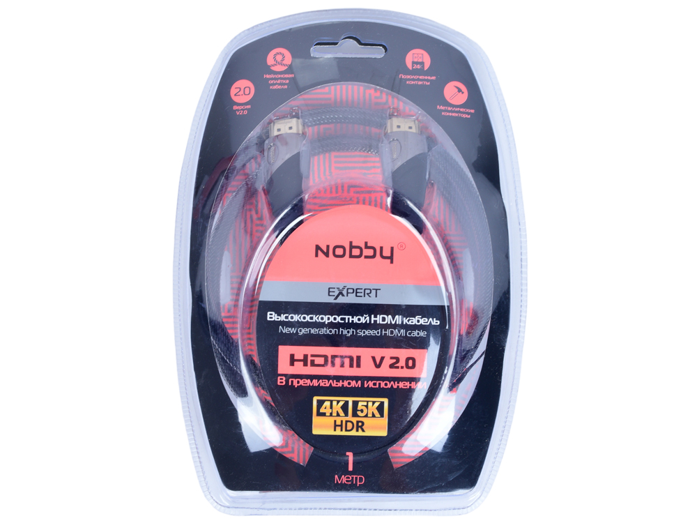 

Кабель HDMI-HDMI Nobby Expert v2.0, 1 м., NBE-HC-10-01