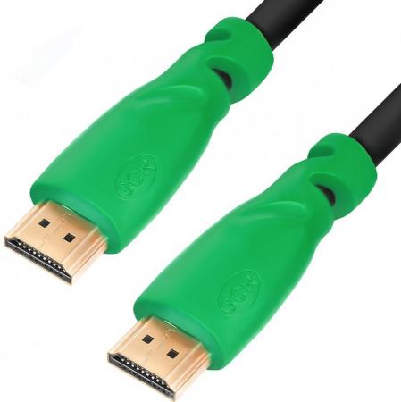 Кабель HDMI Greenconnect 5 м, v1.4, черный, зеленые коннекторы, OD7.3mm, 30/30 AWG