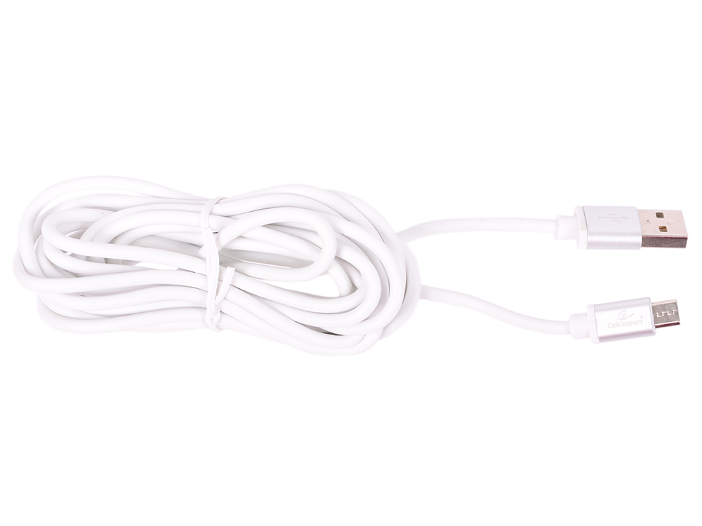 

Кабель USB 2.0 Cablexpert, AM/microB, серия Silver, длина 3м, белый, блистер