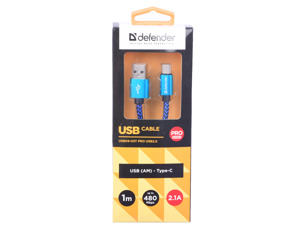 

Кабель Defender USB09-03T PRO USB2.0 Синий, AM-Type-C, 1m, 2.1A