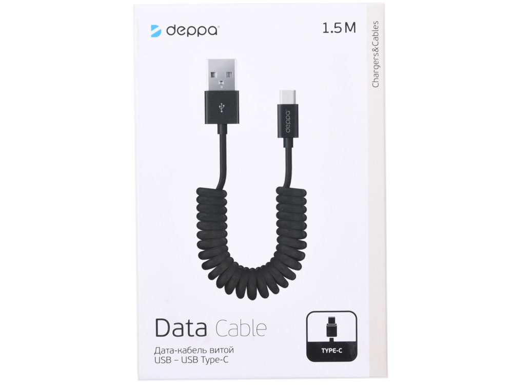 Кабель USB Type-C Deppa 72278, витой, 1.5 м, черный