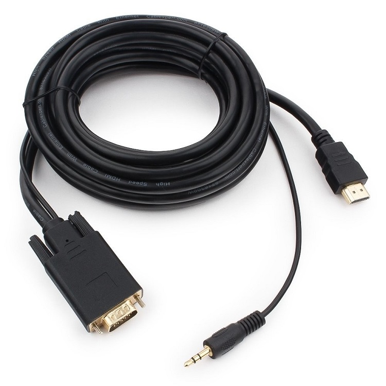 Кабель HDMI-VGA Cablexpert A-HDMI-VGA-03-10 19M/15M + 3.5Jack, 3м, черный, позол.разъемы Кабель HDMI-VGA Cablexpert A-HDMI-VGA-03-10 19M/15M + 3.5Jack, 3м, черный, позол.разъемы