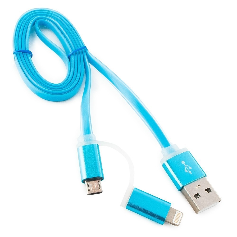 Кабель USB - microBM/Lightning Cablexpert CC-mAPUSB2bl1m, 1 м, комбо кабель, алюминиевые разъемы, голубой