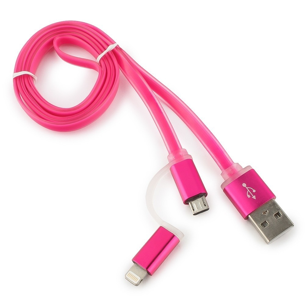 Кабель USB - microBM/Lightning Cablexpert CC-mAPUSB2pk1m, 1 м, комбо кабель, алюминиевые разъемы, розовый