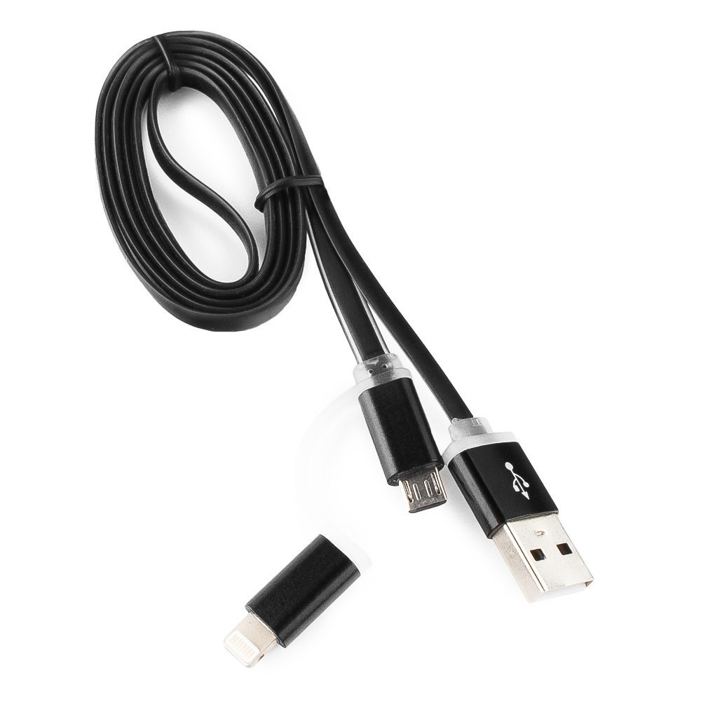 Кабель USB - microBM/Lightning Cablexpert CC-mAPUSB2bk1m, 1м, комбо кабель, алюминиевые разъемы, черный