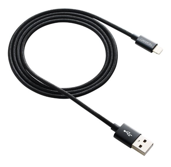 

Кабель Canyon Lightning USB Cable for Apple, braided, metallic shell, cable length 1m, Black, 14.9*6.8*1000mm, 0.02kg