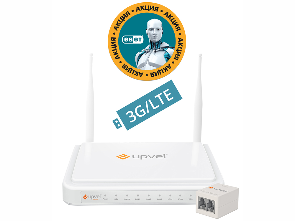 

Маршрутизатор UPVEL UR-354AN4G Bandle 3G/4G/LTE ADSL2+/Ethernet Wi-Fi роутер 300 Мбит/с + Бонус ESET Nod32 Smart Security 3 мес. бесплатно + Карточк