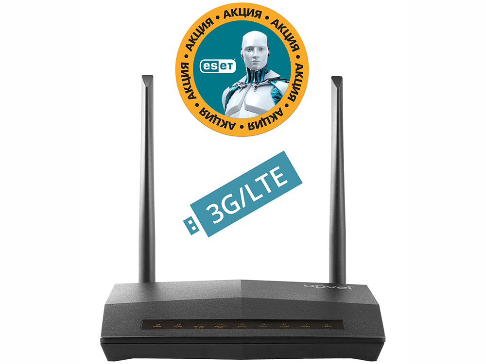 

Маршрутизатор UPVEL UR-515D4G Bandle 3G/4G/LTE ADSL2+/Ethernet Wi-Fi роутер 300 Мбит/с + Бонус ESET Nod32 Smart Security 3 мес. бесплатно + Карточка