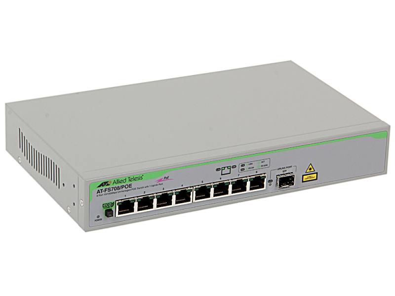 

Коммутатор Allied Telesis AT-FS708/POE неуправляемый 8 портов 10/100Mbps 1xSFPuplink PoE