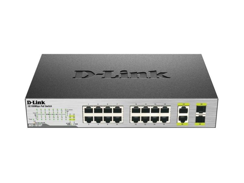 

Коммутатор D-Link DES-1018P/A1A неуправляемый 16 портов 10/100Mbps 2хCombo PoE