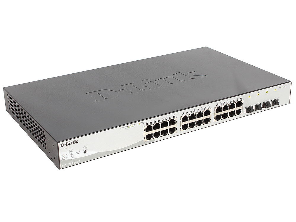 

Коммутатор D-Link DGS-1210-28MP/E1A Настраиваемый коммутатор WebSmart с 24 портами 10/100/1000Base-T и 4 портами 1000Base-X SFP (порты 1 – 24 с поддер
