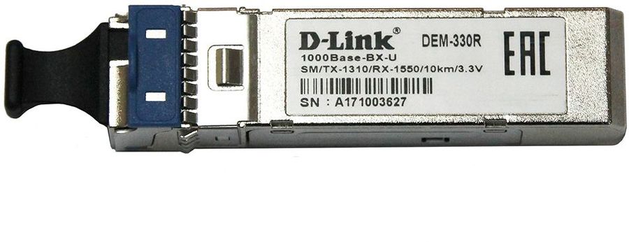 Модуль D-Link 330R/10KM/A1A WDM SFP-трансивер с 1 портом 1000Base-BX-U (Tx:1310 нм, Rx:1550 нм) для одномодового оптического кабеля (до 10 км) трансивер d link 330t 10km a1a wdm sfp 1x1000base bx d tx 1550nm rx 1310nm