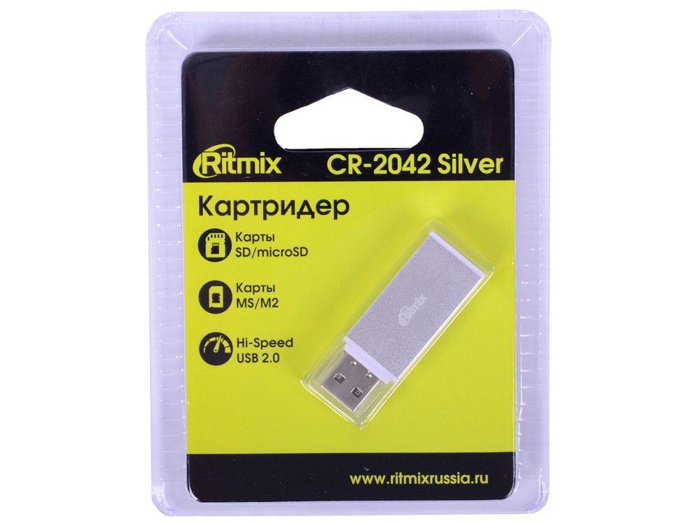 

Картридер RITMIX CR-2042 silver, SD/microSD, поддерживает SD, microSD, MS, M2 карты памяти, Plug-n-Play, питание от USB, 5В, скорость, до 480 Мбит/с