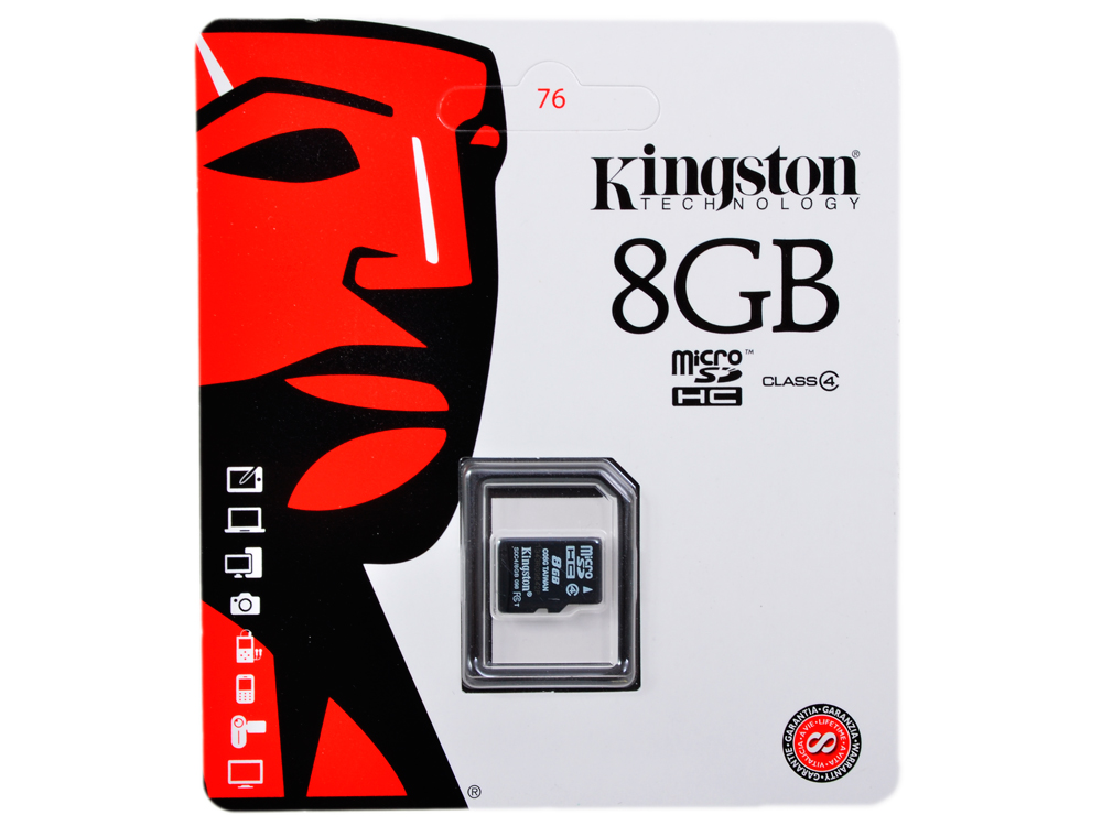 

Карта памяти MicroSDHC 8GB Kingston SDC4/8GBSP Class4 Без адаптера