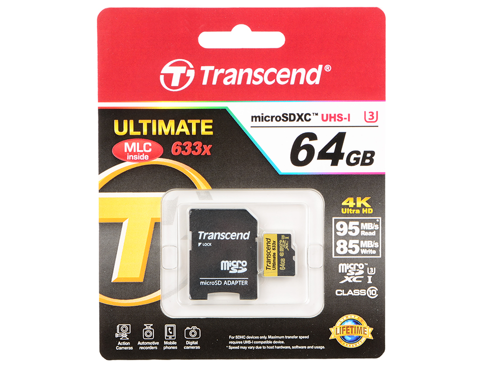 Карта памяти microsdxc uhs i u1 transcend 64 гб