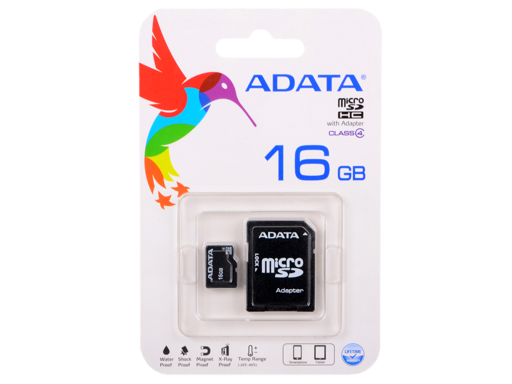 

Карта памяти 16GB MicroSDHC Class4 ADATA + адаптер SD