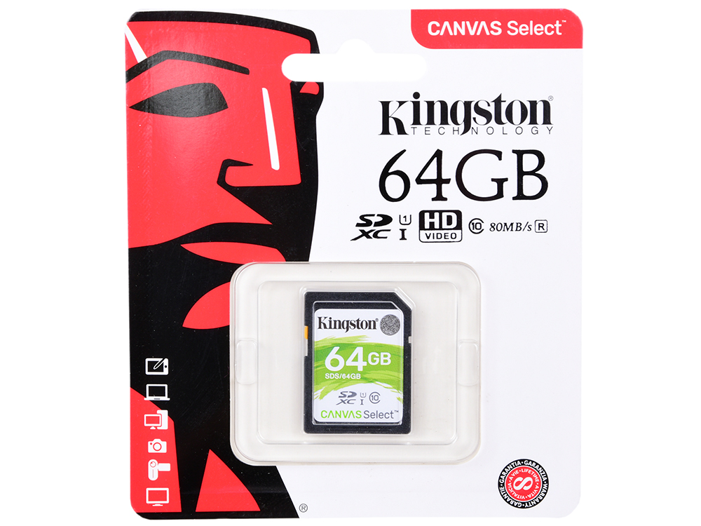 

Флеш карта SDXC 64Gb Class10 Kingston SDS/64GB Canvas Select w/o adapter