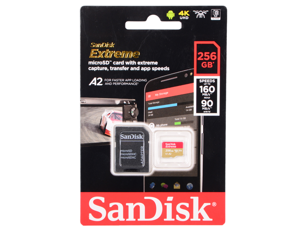

Карта памяти microSDXC 256Gb Class10 Sandisk SDSQXA1-256G-GN6MA Extreme + adapter
