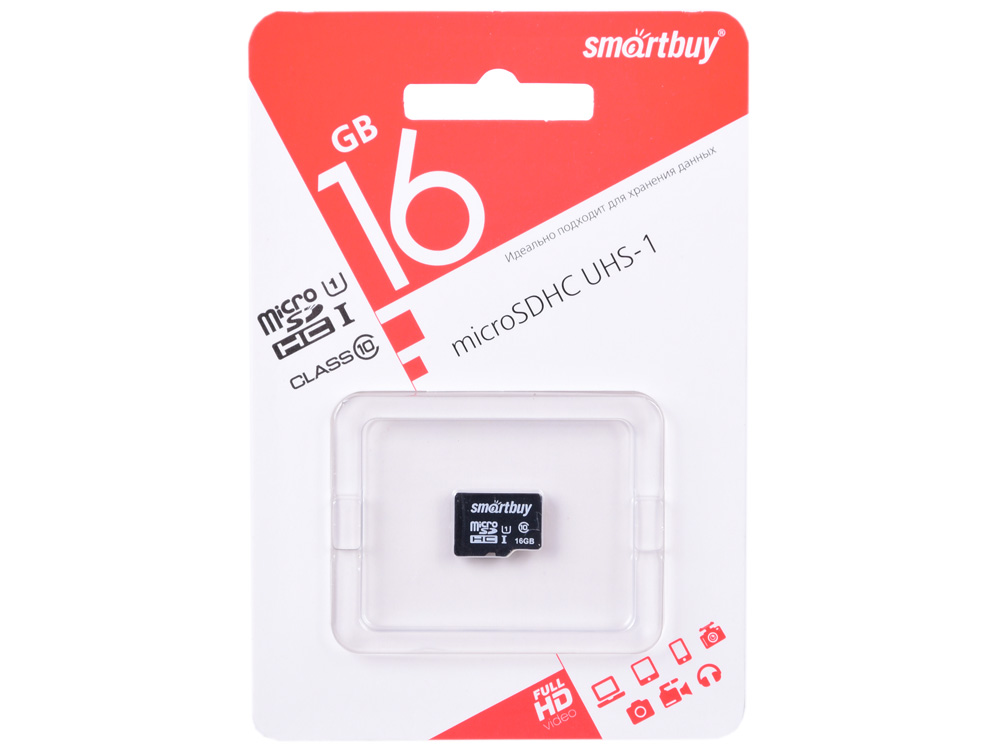 

Карта памяти Micro SDHC 16GB Smartbuy Сlass 10 UHS-I (без адаптеров)