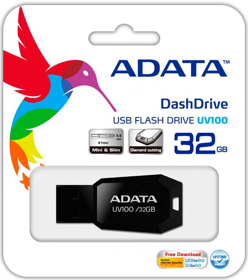 

USB флешка ADATA UV100 32Gb (AUV100-32G-RBK) USB 2.0 / 15 Мб/с / 5 Мб/с